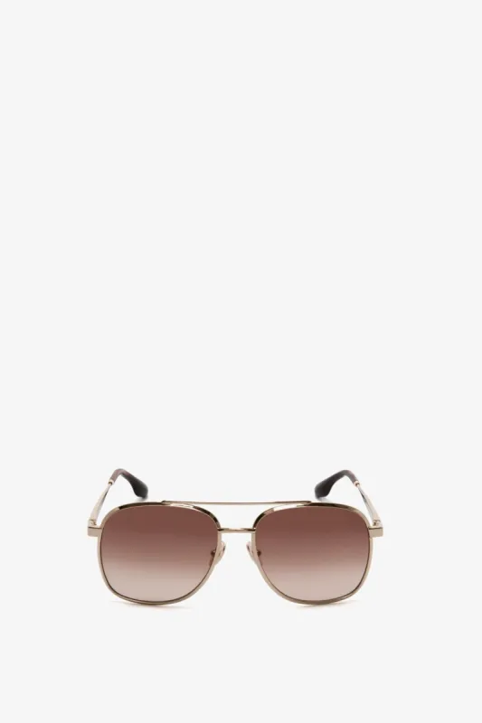 Double Bridge V Detail Sunglasses In Gold Brown sold by Victoria Beckham