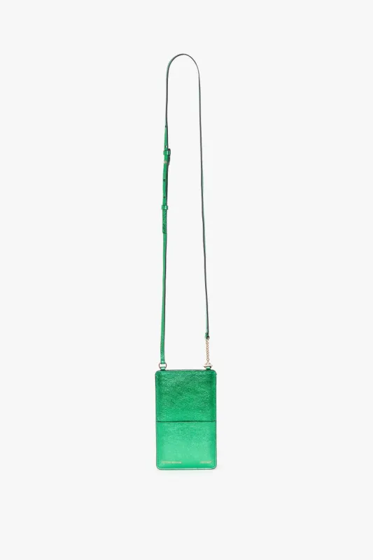 Iphone Pouch In Metallic Green Leather sold by Victoria Beckham