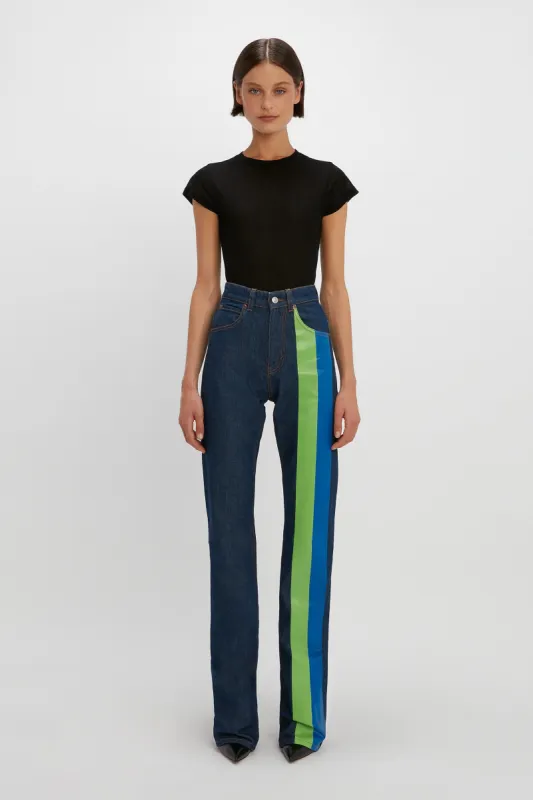 Julia Stripe High Waisted Straight Leg Jean In Indigo Rinse sold by Victoria Beckham