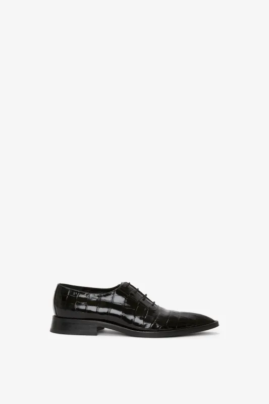 Pointy Toe Flat Lace Up In Black Croc-Effect Leather sold by Victoria Beckham