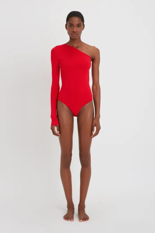 VB Body One Shoulder Bodysuit in Red sold by Victoria Beckham