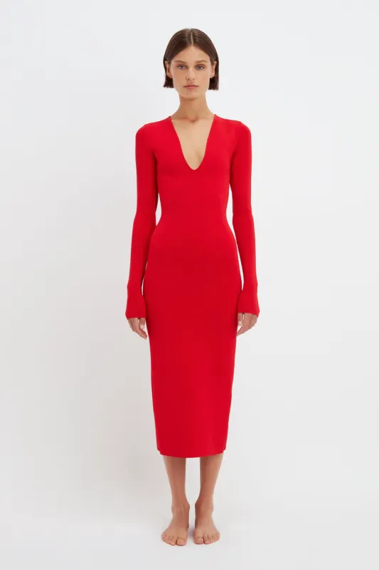 VB Body Deep V Midi Dress in Red sold by Victoria Beckham