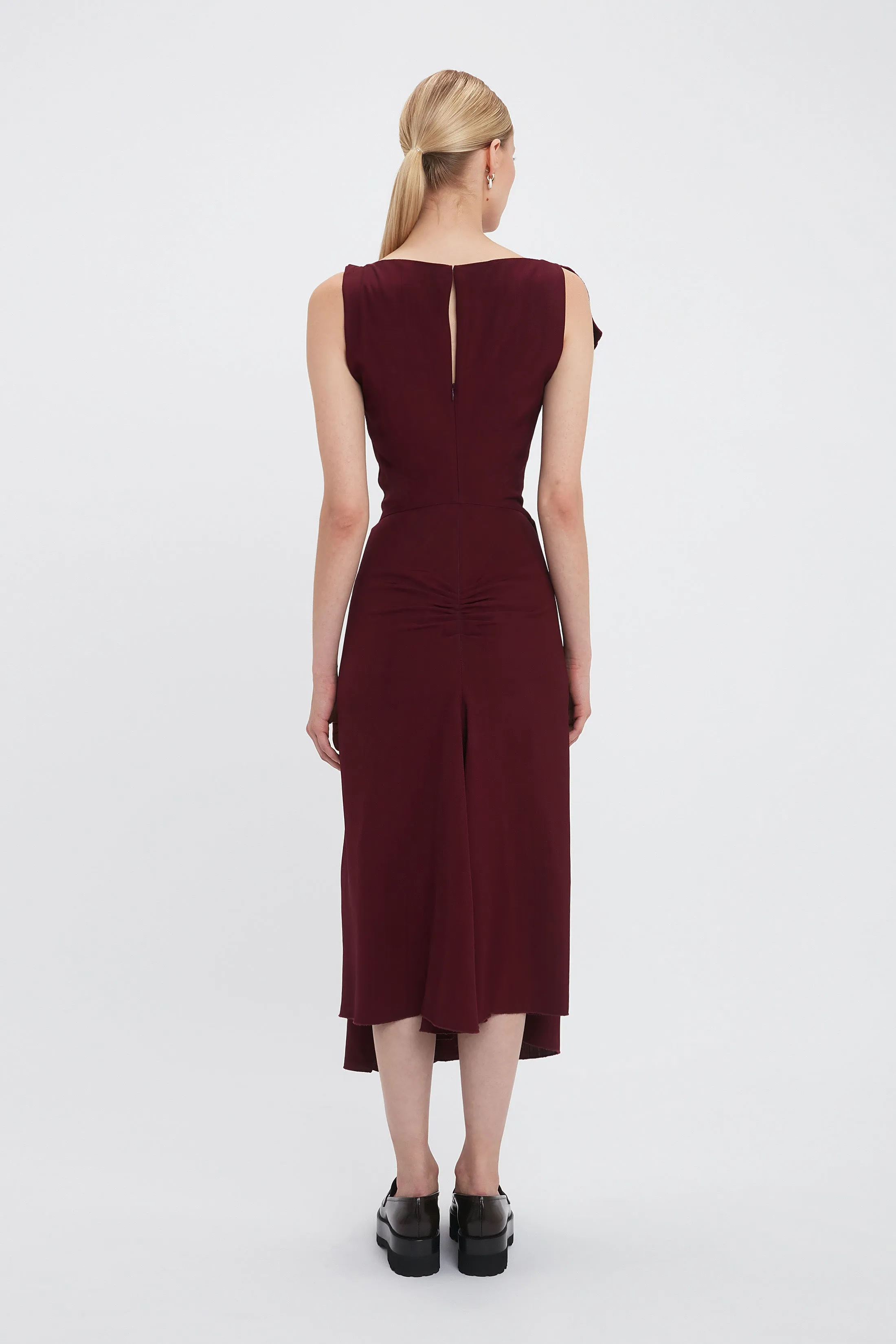 Deconstructed Gathered Waist Midi Dress In Port sold by Victoria Beckham product image thumbnail 3