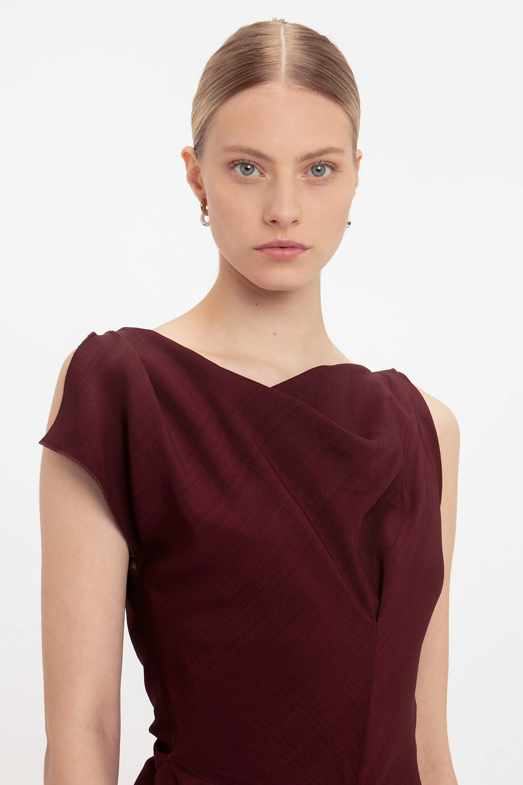 Deconstructed Gathered Waist Midi Dress In Port sold by Victoria Beckham product image thumbnail 4
