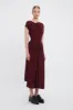 Deconstructed Gathered Waist Midi Dress In Port sold by Victoria Beckham