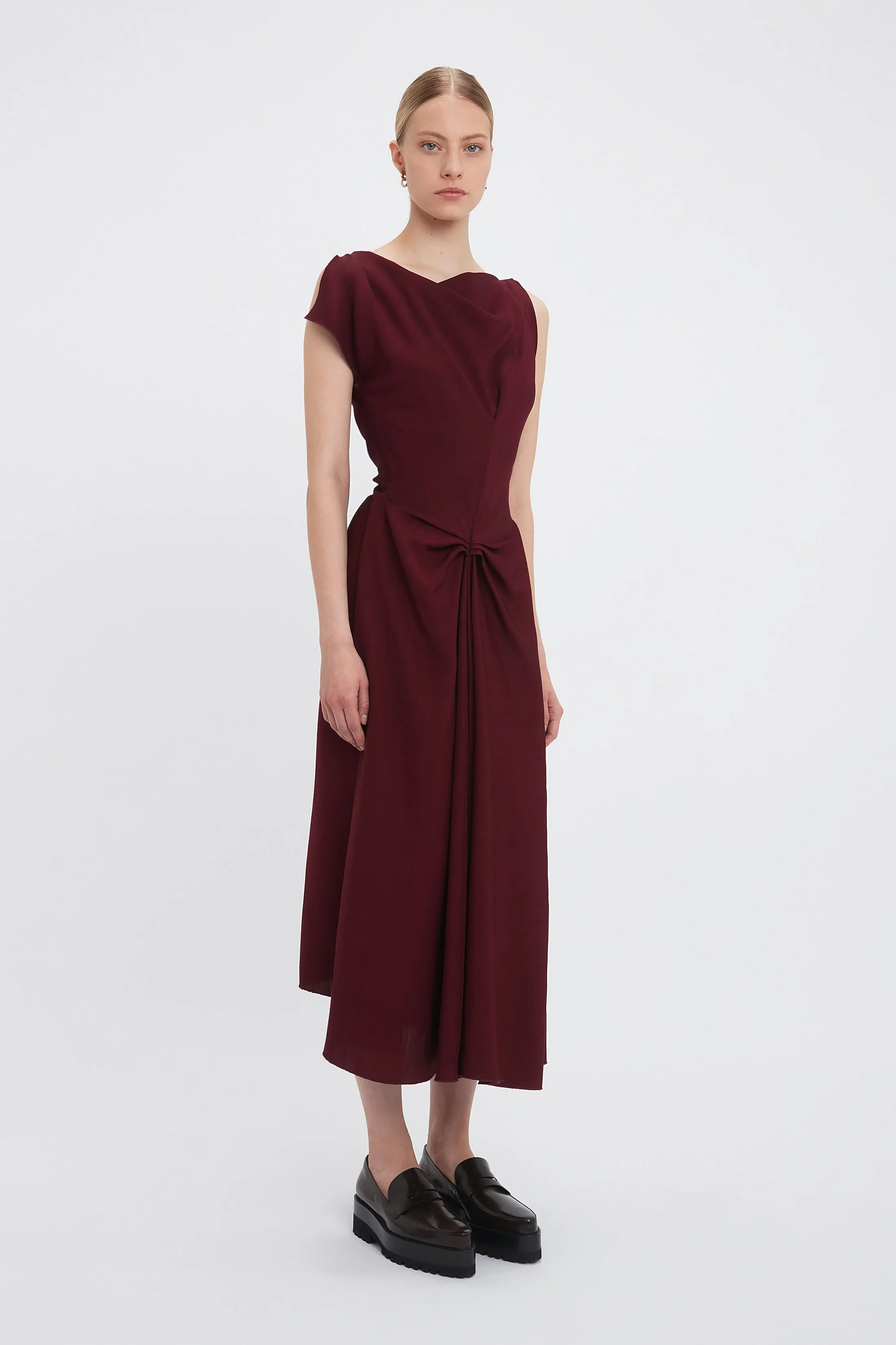 Deconstructed Gathered Waist Midi Dress In Port sold by Victoria Beckham product image thumbnail 2