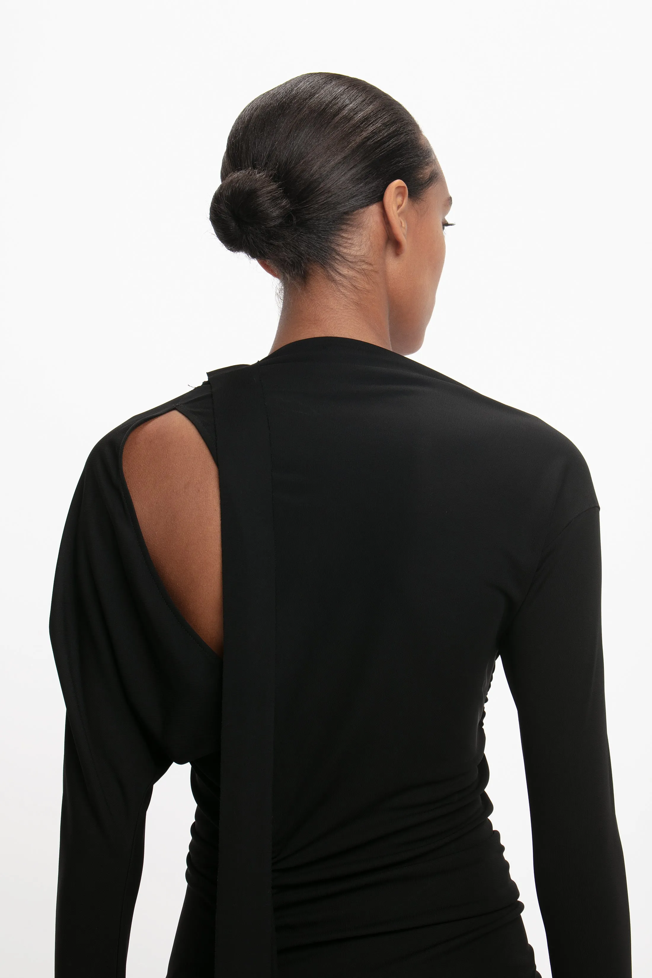 Slash-Neck Ruched Midi Dress In Black sold by Victoria Beckham product image thumbnail 5
