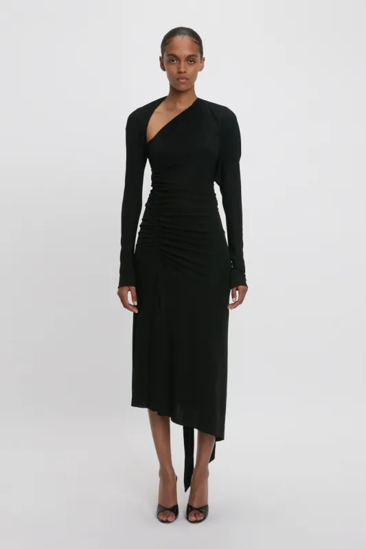 Slash-Neck Ruched Midi Dress In Black sold by Victoria Beckham