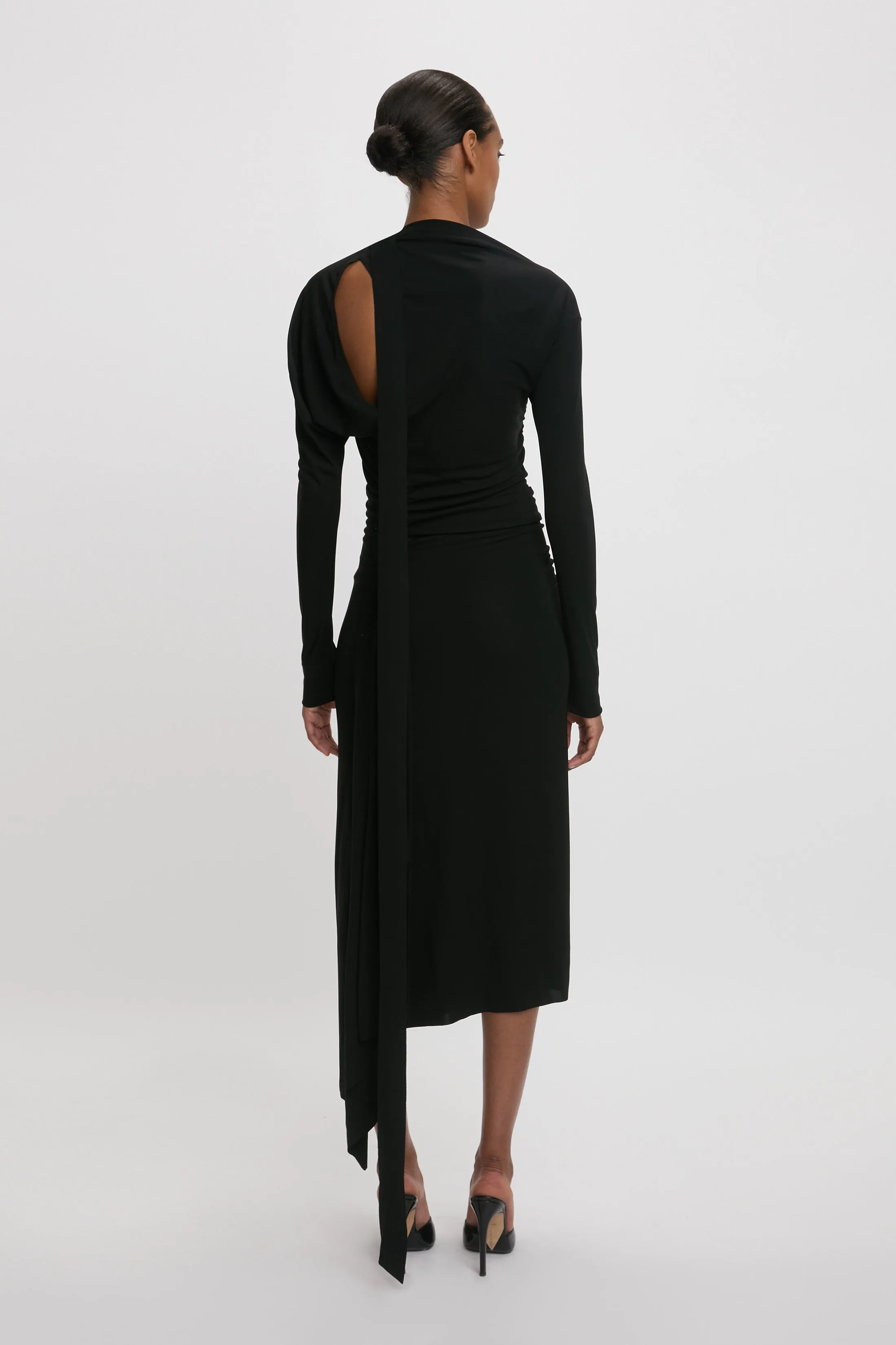 Slash-Neck Ruched Midi Dress In Black sold by Victoria Beckham product image thumbnail 3