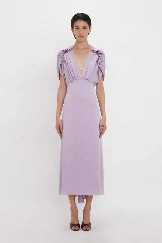 V-Neck Ruffle Midi Dress In Petunia sold by Victoria Beckham