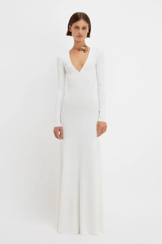 Deep V Knitted Gown In White sold by Victoria Beckham