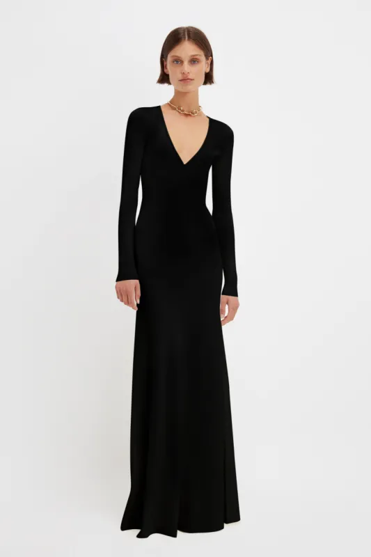 Deep V Knitted Gown In Black sold by Victoria Beckham