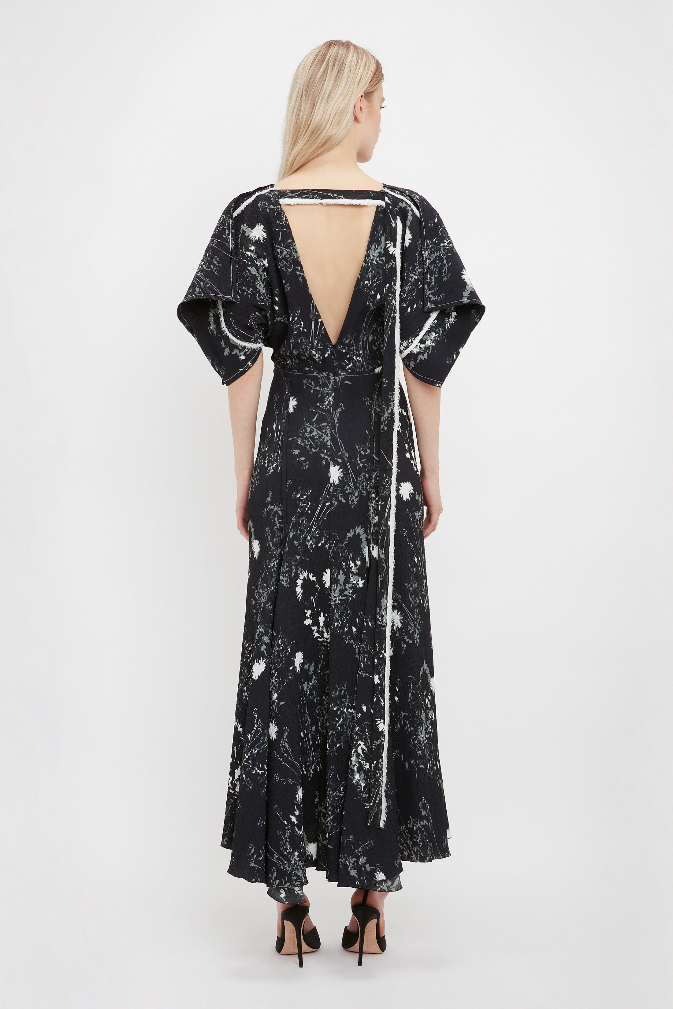 Kimono Sleeve Printed Dress In Black sold by Victoria Beckham product image thumbnail 3