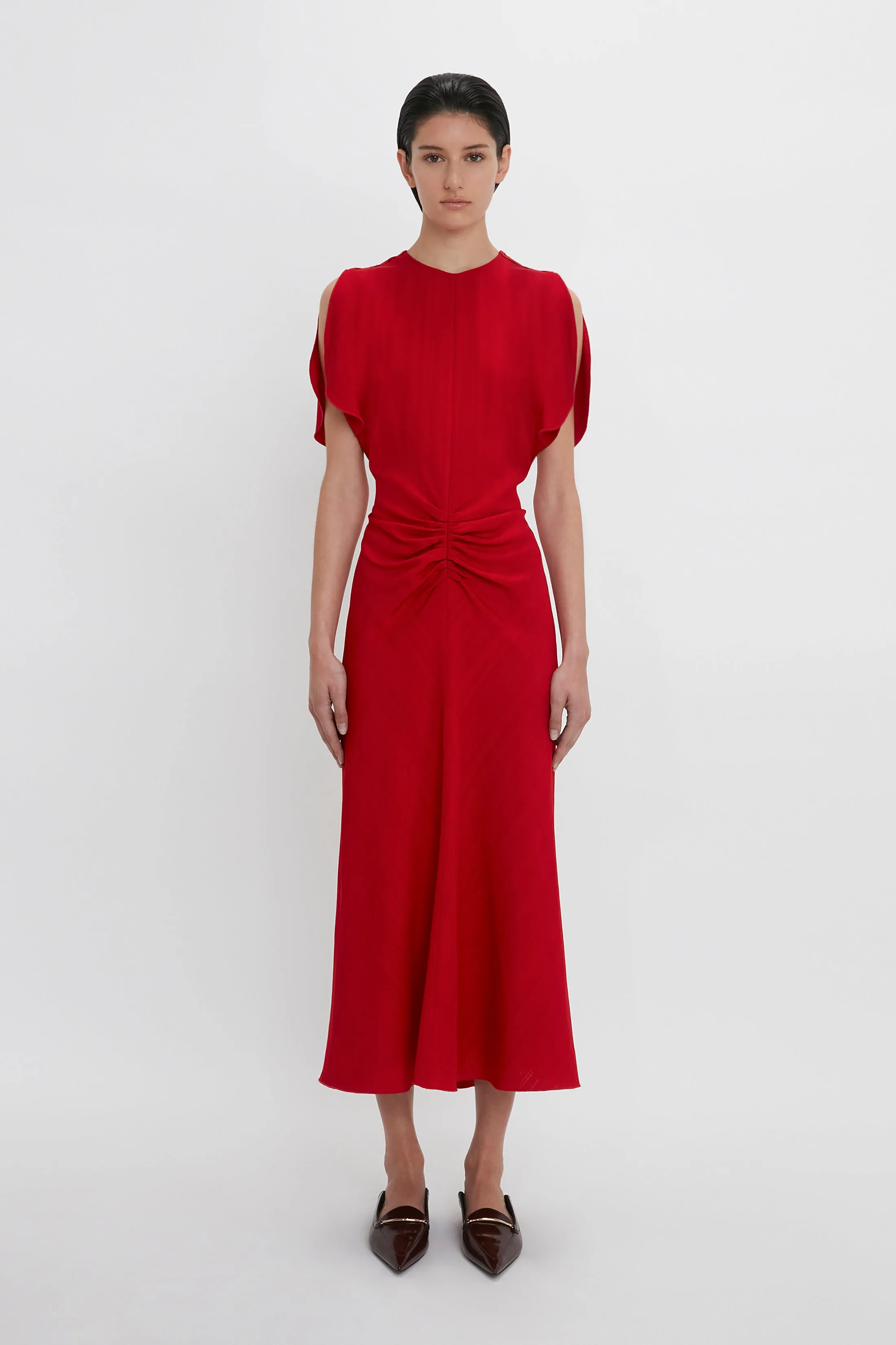 Gathered Waist Midi Dress In Carmine sold by Victoria Beckham