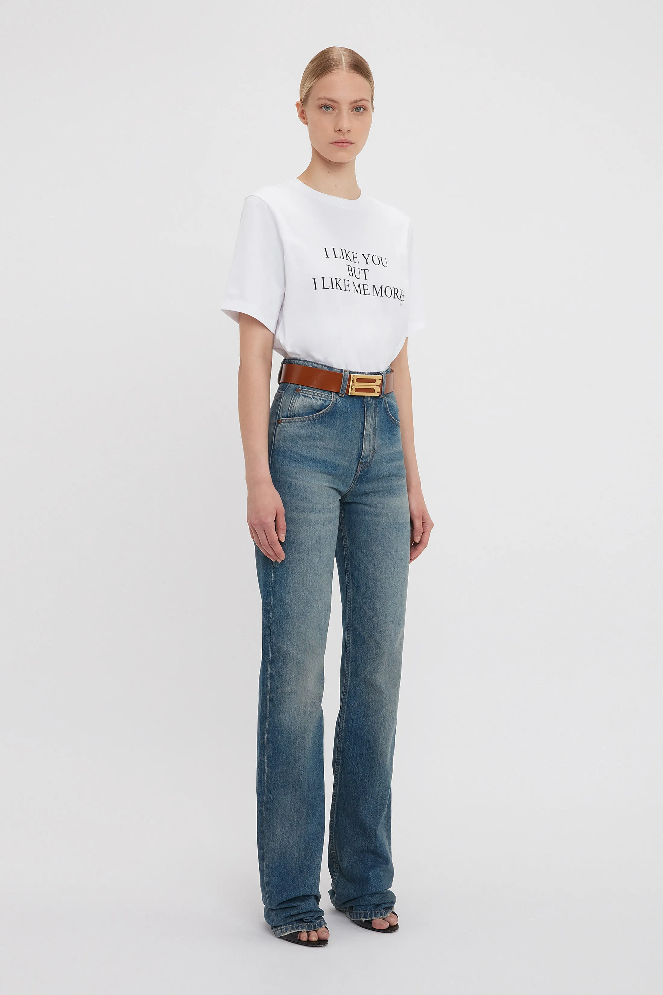 'I Like You But I Like Me More' Slogan T-Shirt In White sold by Victoria Beckham product image thumbnail 2