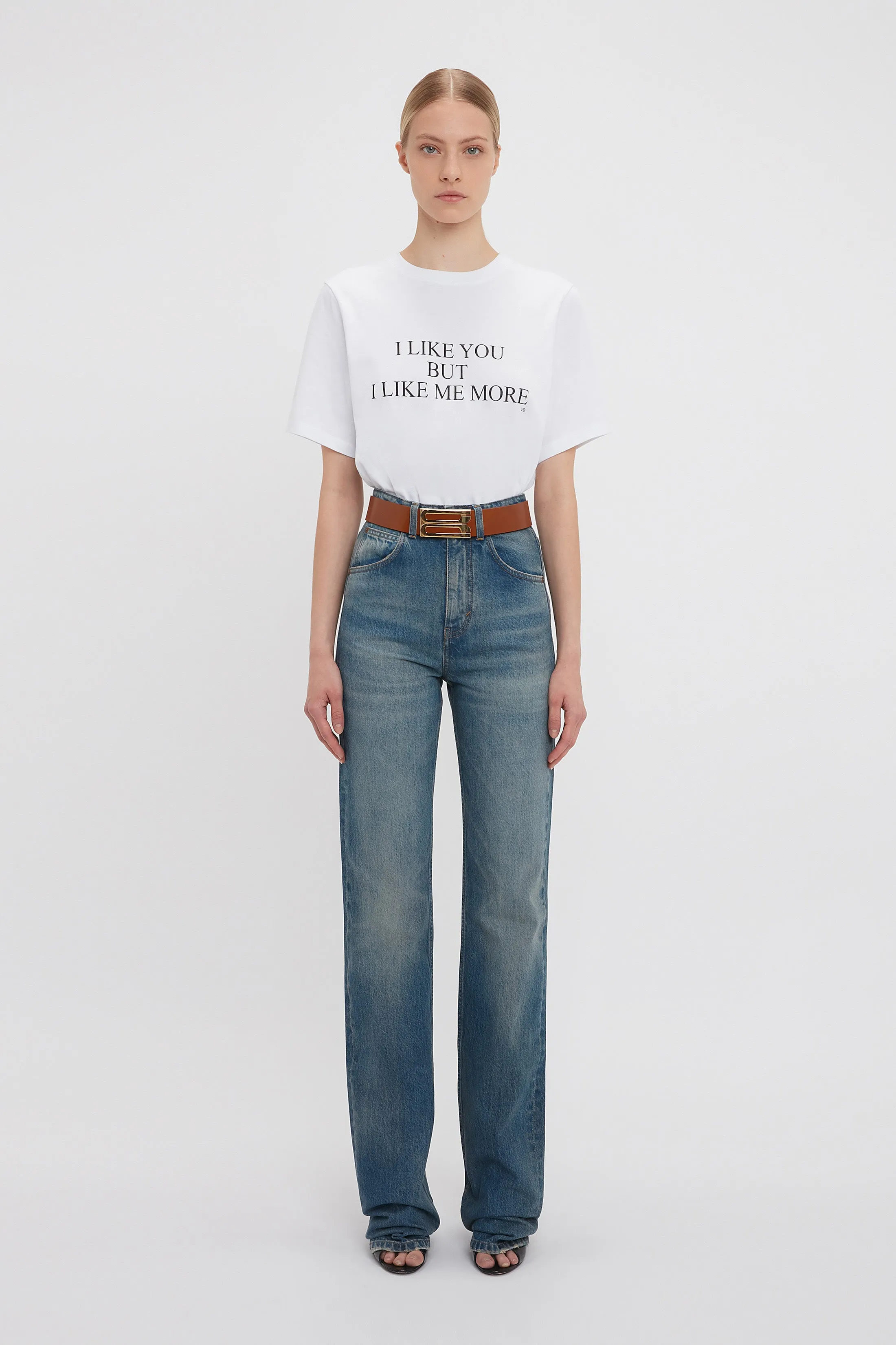 'I Like You But I Like Me More' Slogan T-Shirt In White sold by Victoria Beckham