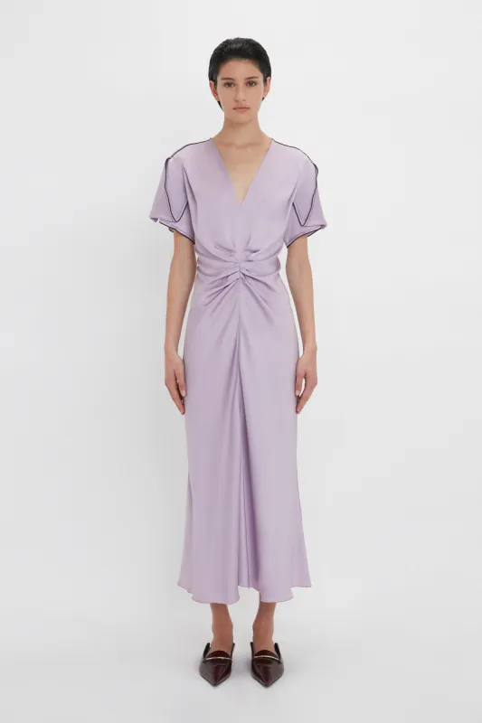 Gathered V-Neck Midi Dress In Petunia sold by Victoria Beckham