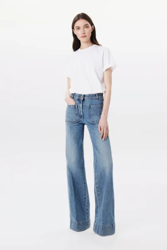 Alina High Waisted Patch Pocket Jean In Marble Wash sold by Victoria Beckham