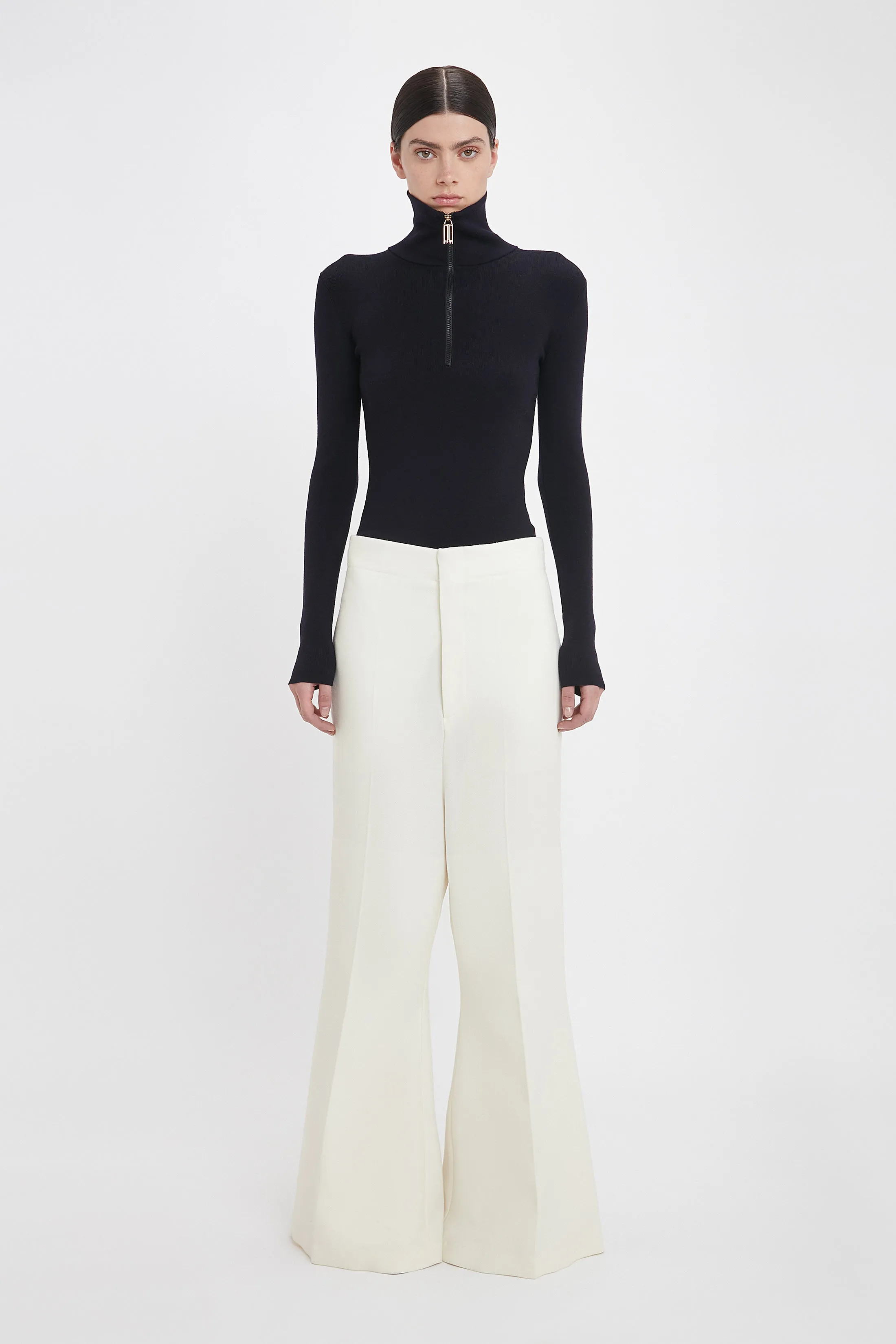 Low Rise Wide Leg Kick Trouser In Ivory sold by Victoria Beckham