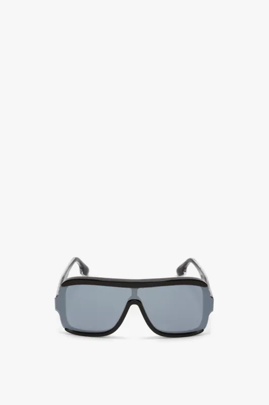 Layered Mask Sunglasses In Black-Silver-Mirror sold by Victoria Beckham