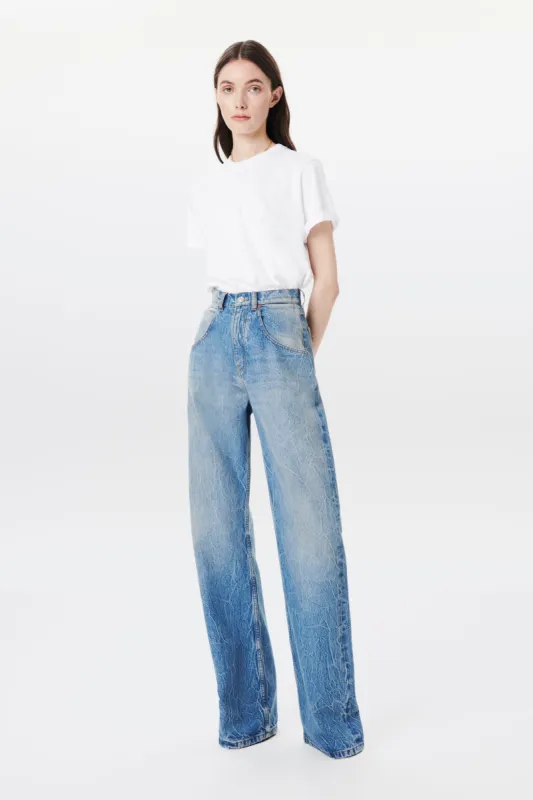 Mia Wide Leg Mid Rise Jean in Miami Wash sold by Victoria Beckham