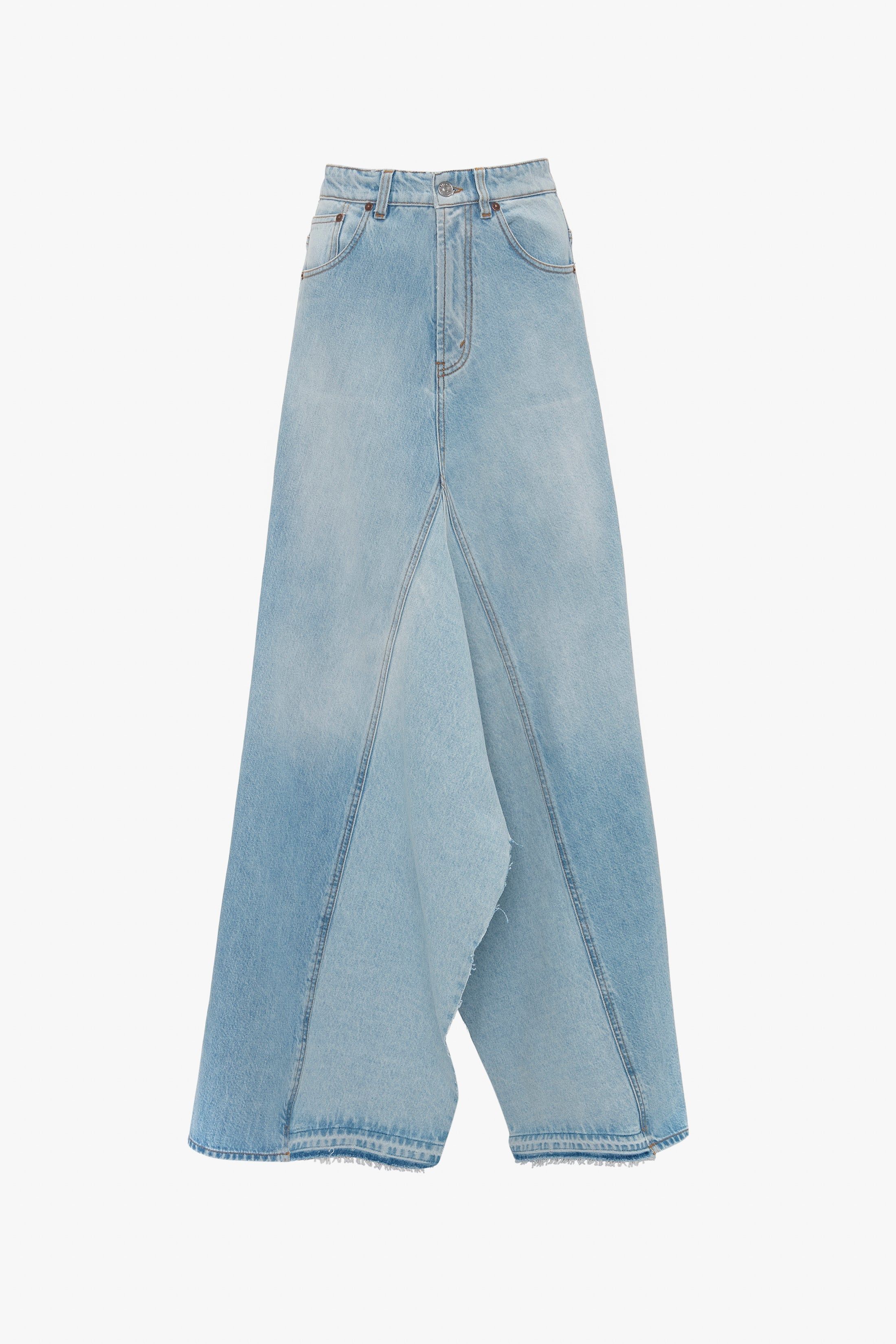 Maxi Godet Denim Skirt In Light Blue Wash sold by Victoria Beckham product image thumbnail 6
