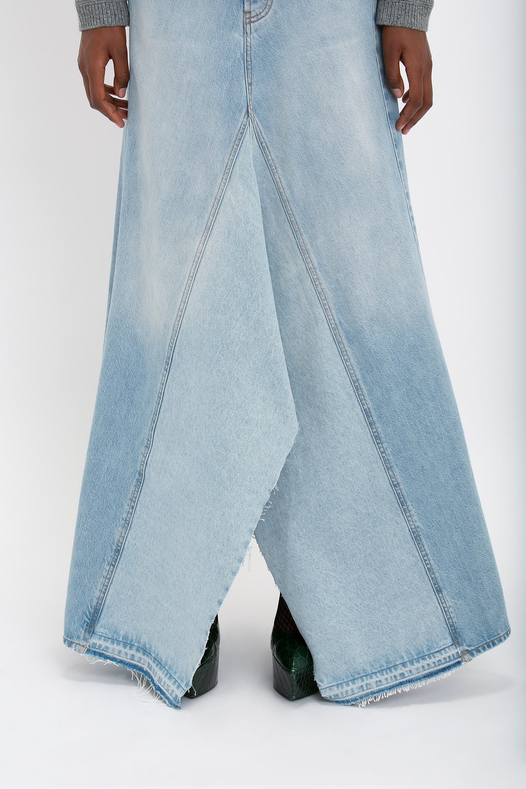 Maxi Godet Denim Skirt In Light Blue Wash sold by Victoria Beckham product image thumbnail 5