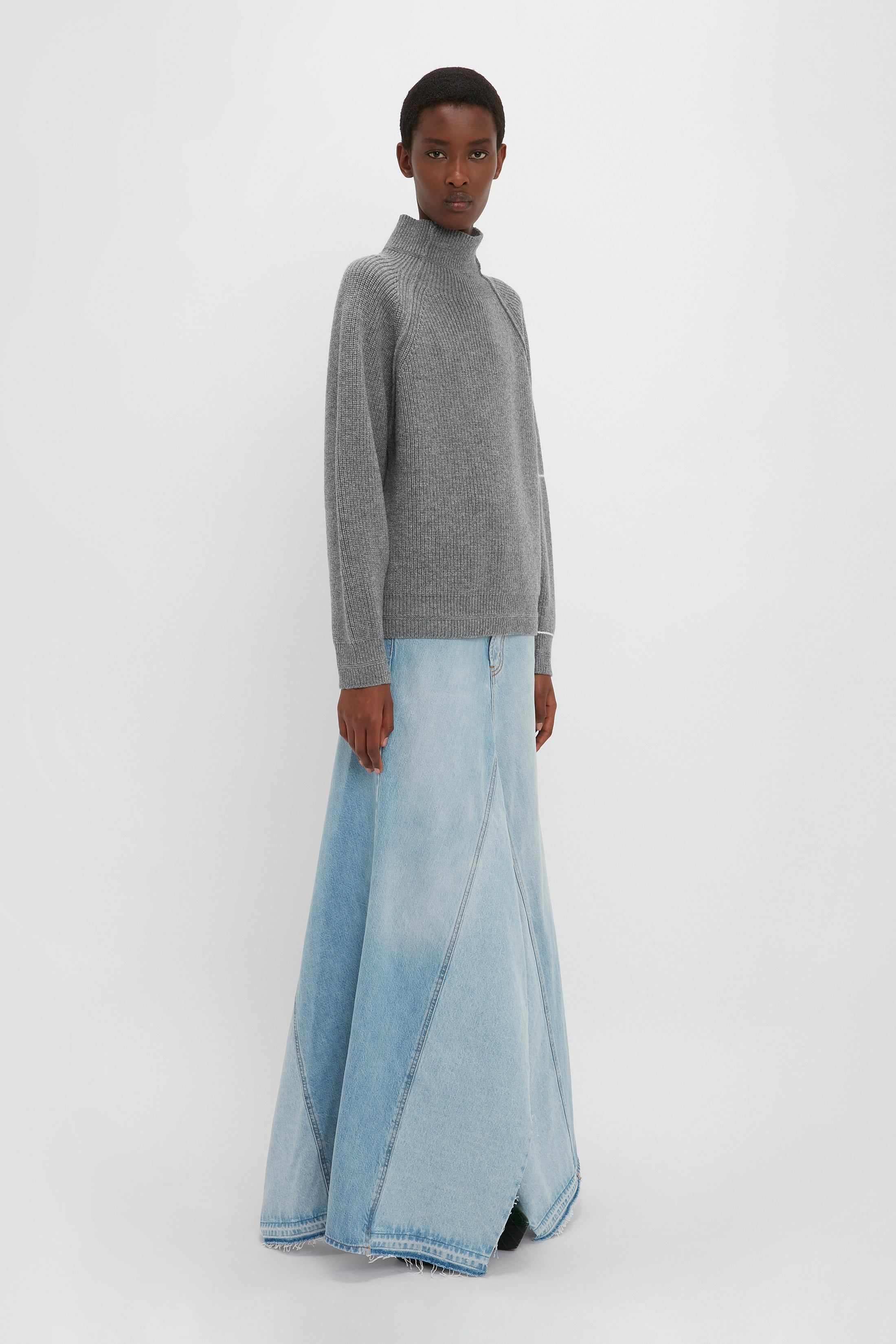 Maxi Godet Denim Skirt In Light Blue Wash sold by Victoria Beckham product image thumbnail 2