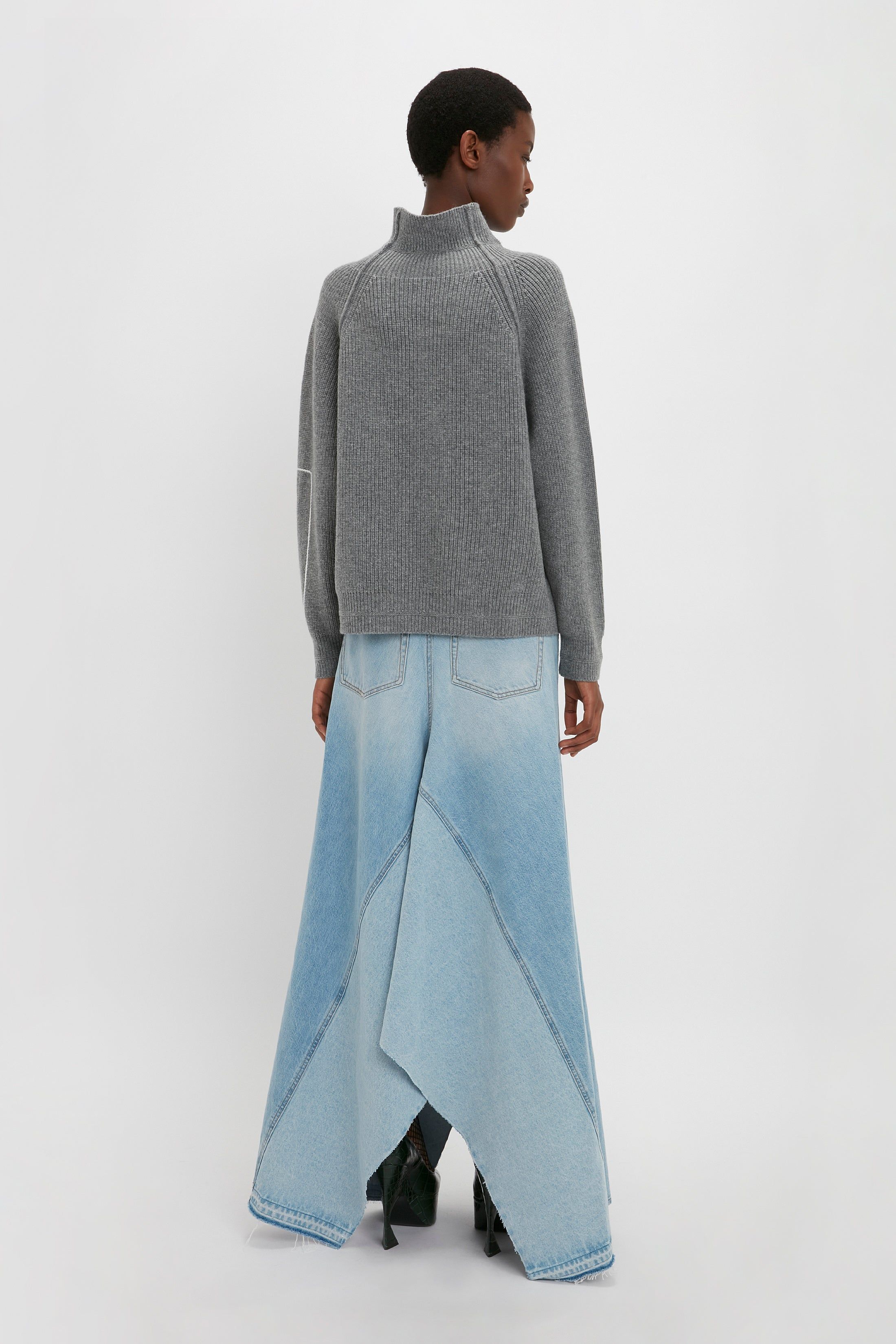 Maxi Godet Denim Skirt In Light Blue Wash sold by Victoria Beckham product image thumbnail 3