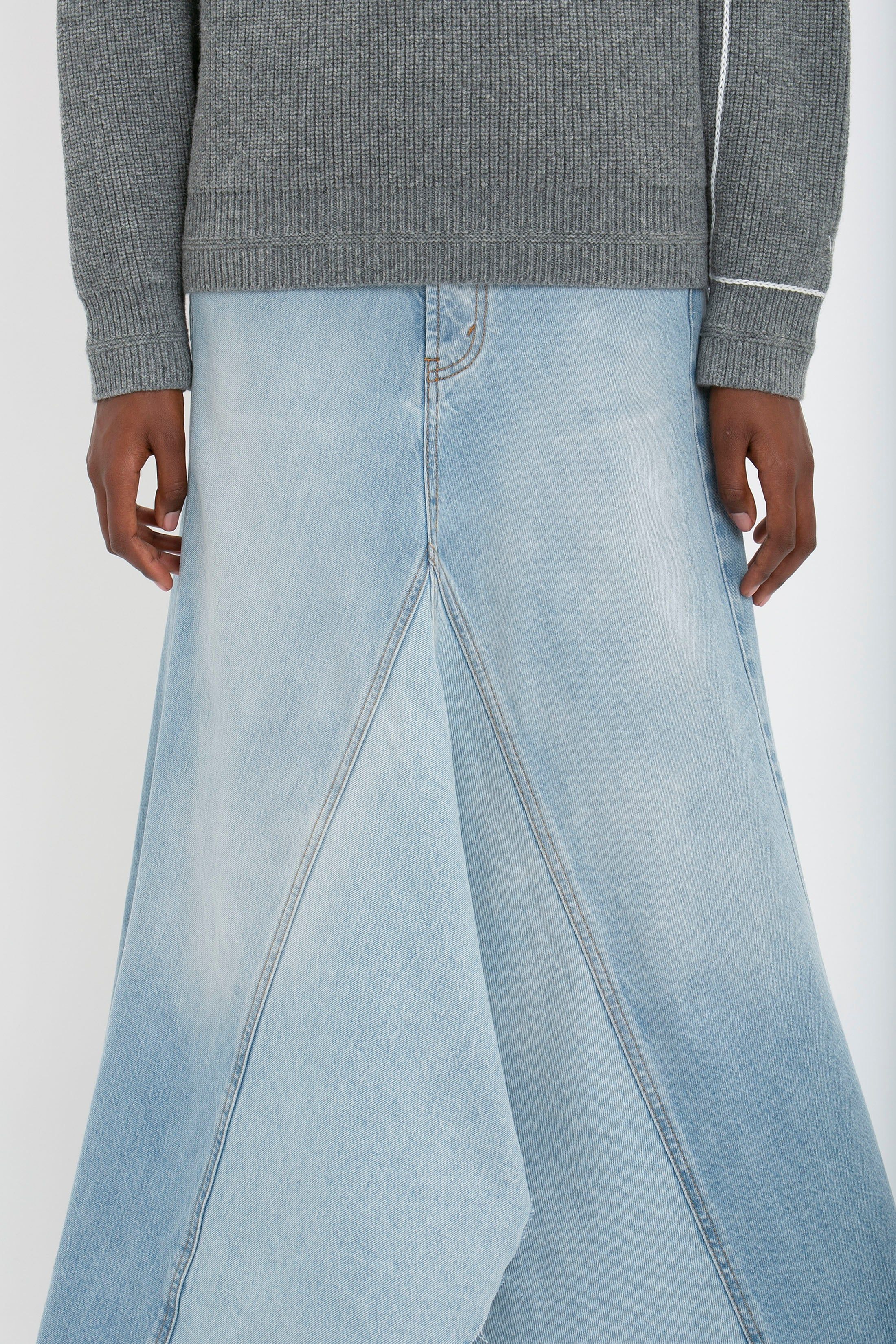 Maxi Godet Denim Skirt In Light Blue Wash sold by Victoria Beckham product image thumbnail 4