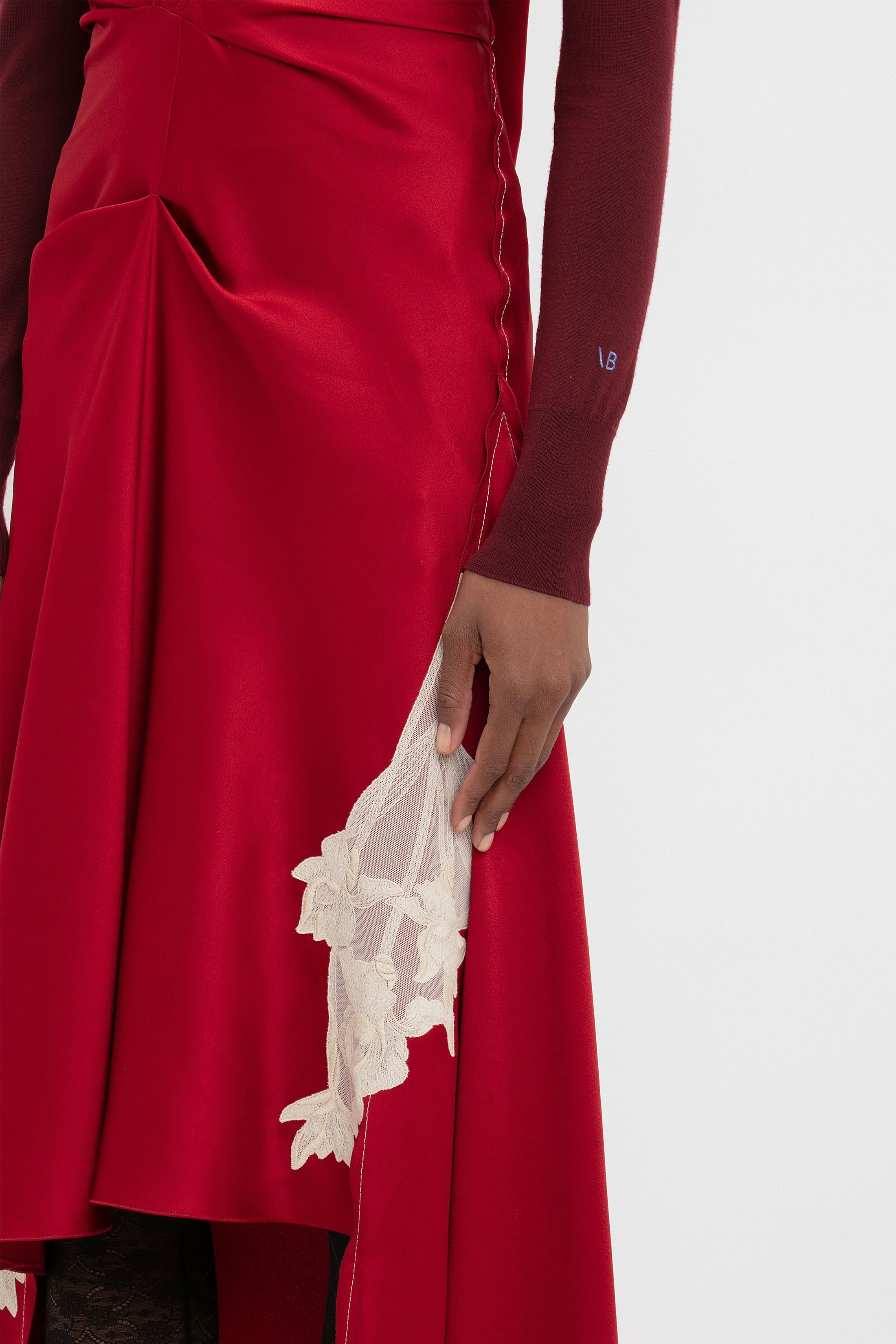 Draped Lace Midi Dress In Poppy Red sold by Victoria Beckham product image thumbnail 8