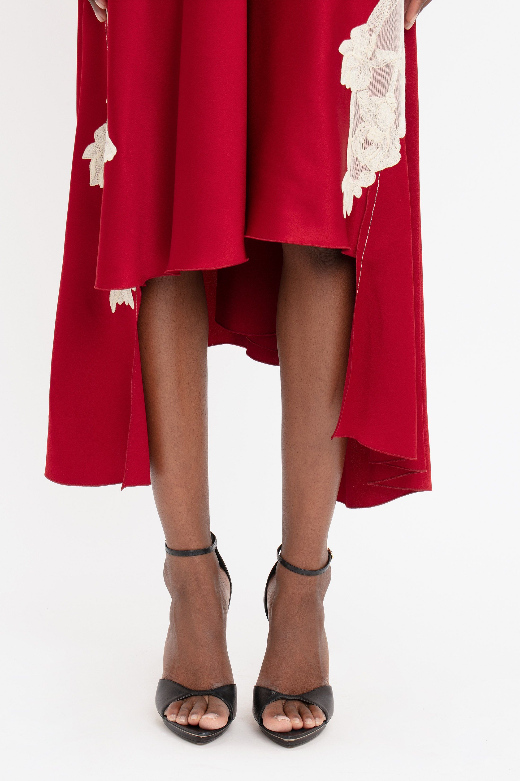 Draped Lace Midi Dress In Poppy Red sold by Victoria Beckham product image thumbnail 7