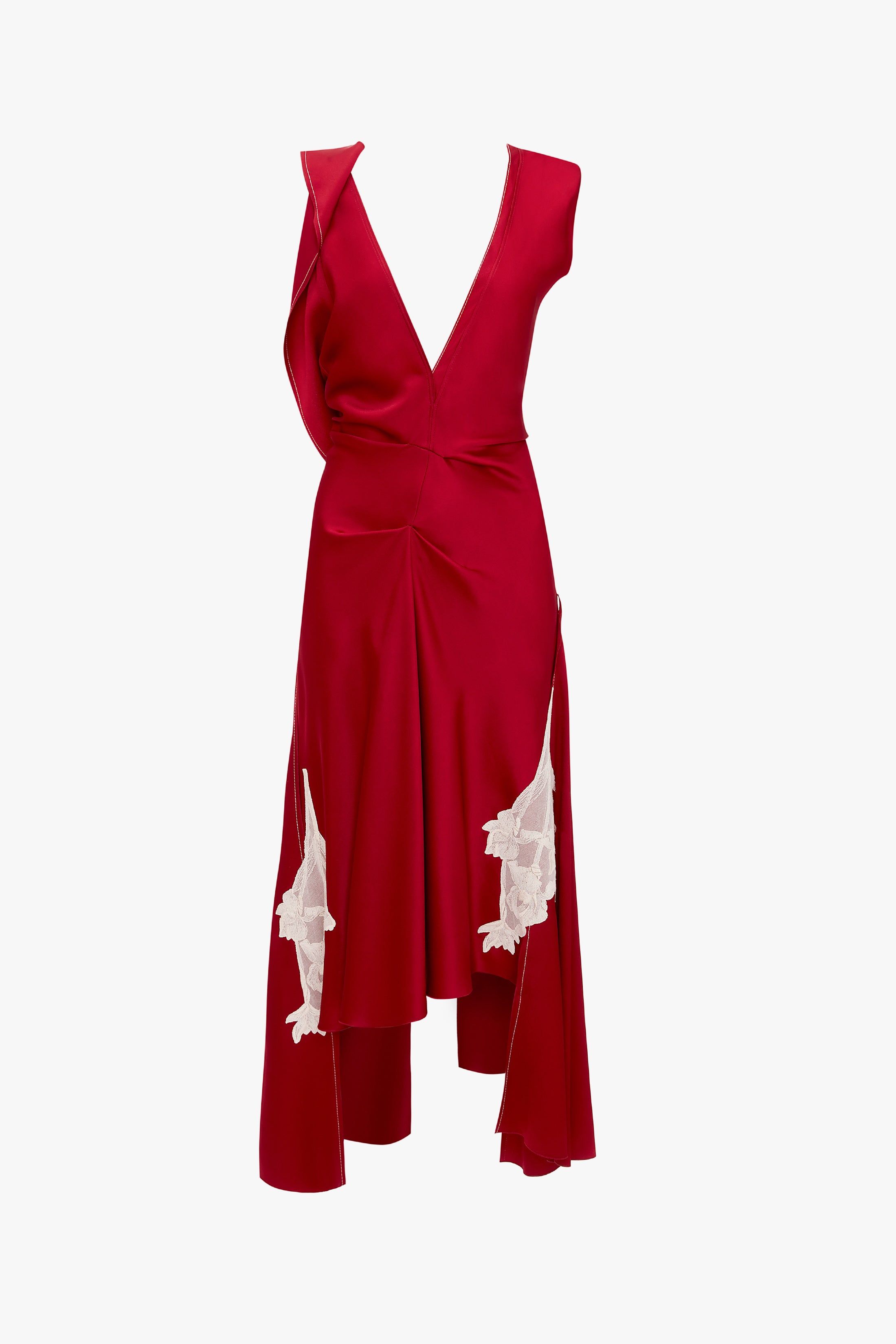 Draped Lace Midi Dress In Poppy Red sold by Victoria Beckham product image thumbnail 9