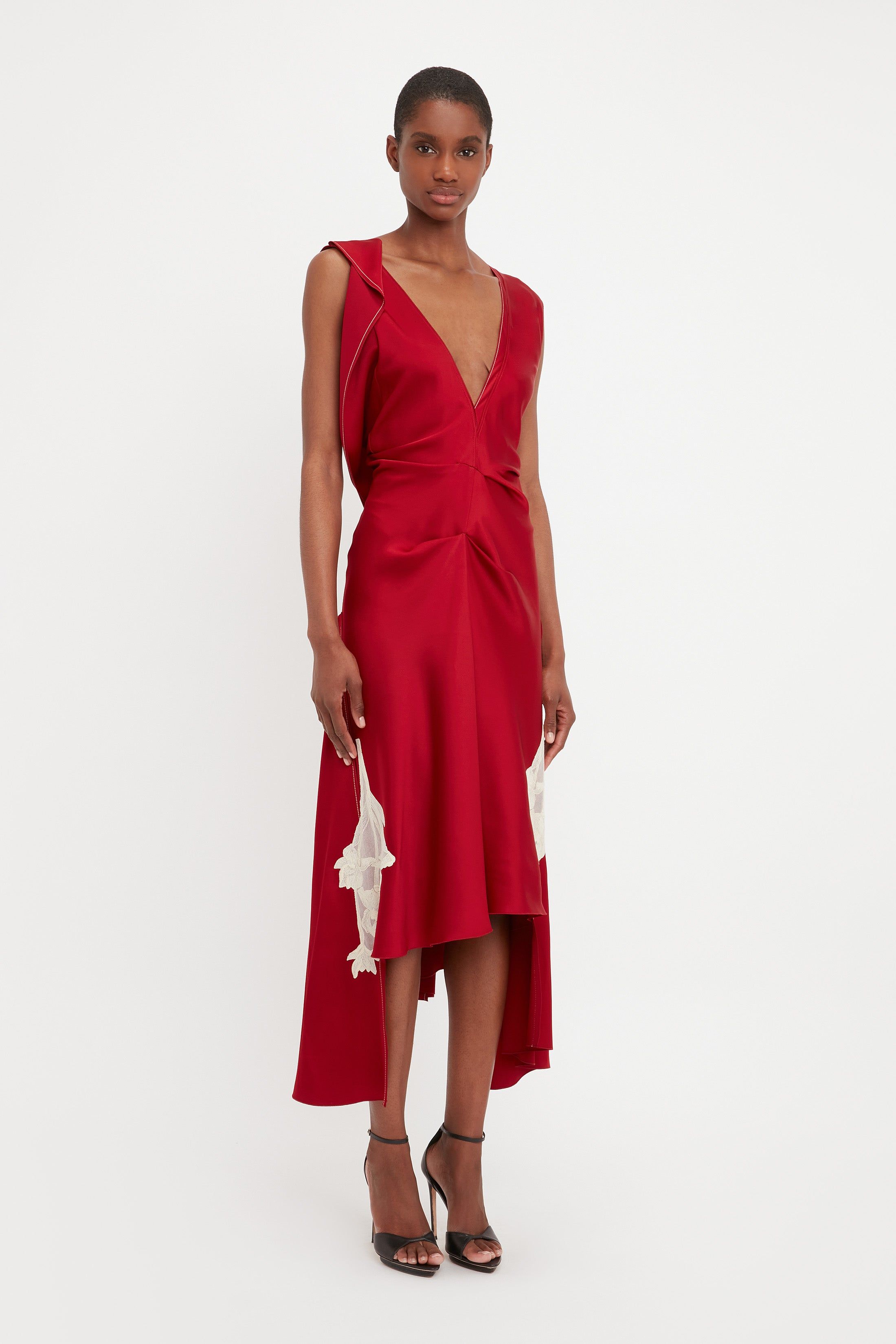 Draped Lace Midi Dress In Poppy Red sold by Victoria Beckham product image thumbnail 2