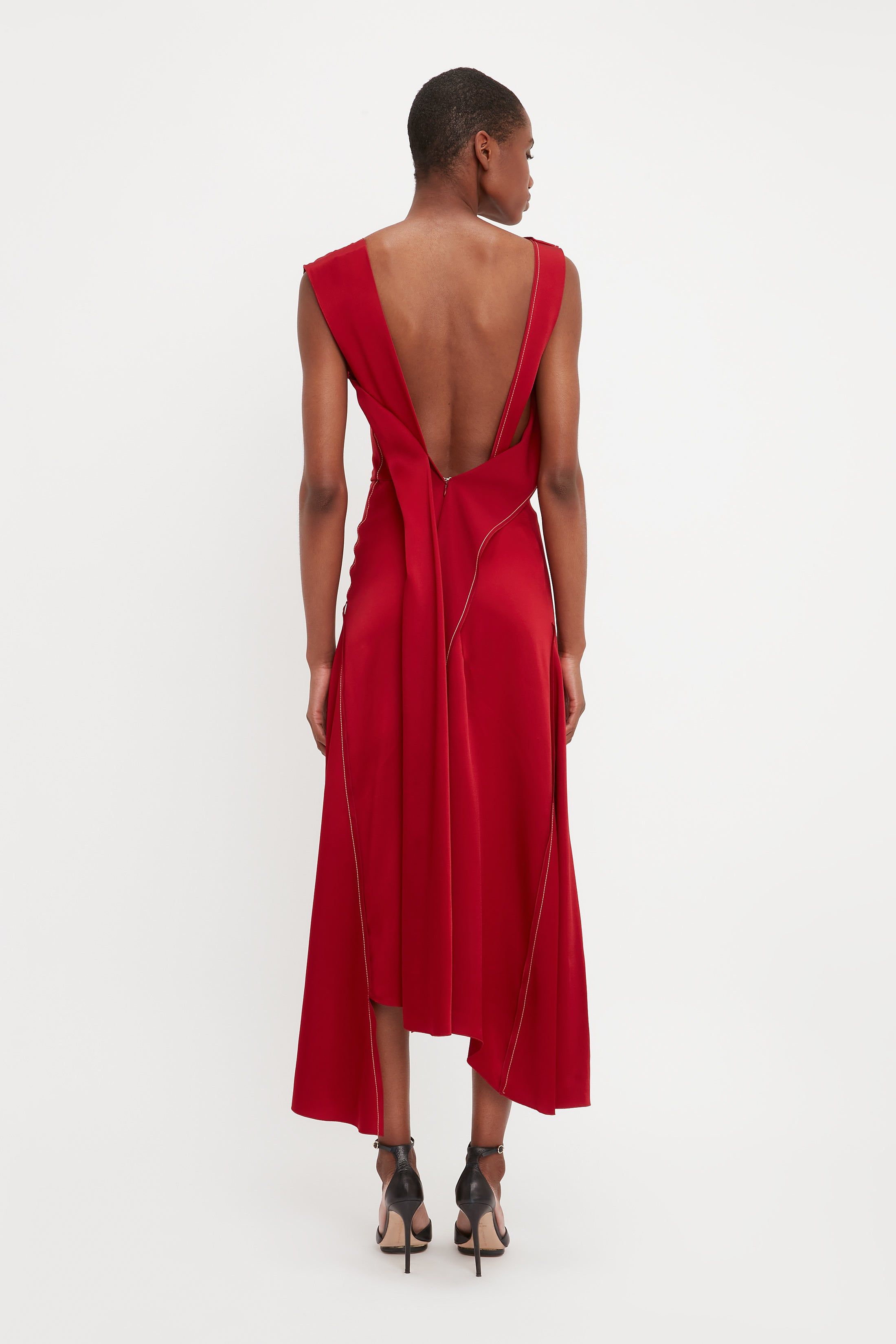 Draped Lace Midi Dress In Poppy Red sold by Victoria Beckham product image thumbnail 3