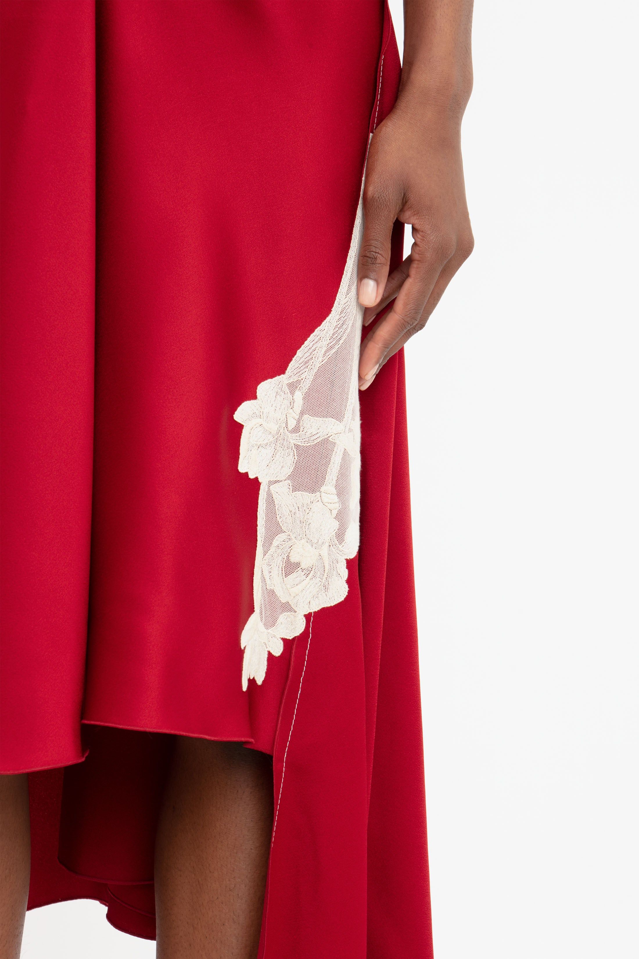 Draped Lace Midi Dress In Poppy Red sold by Victoria Beckham product image thumbnail 6