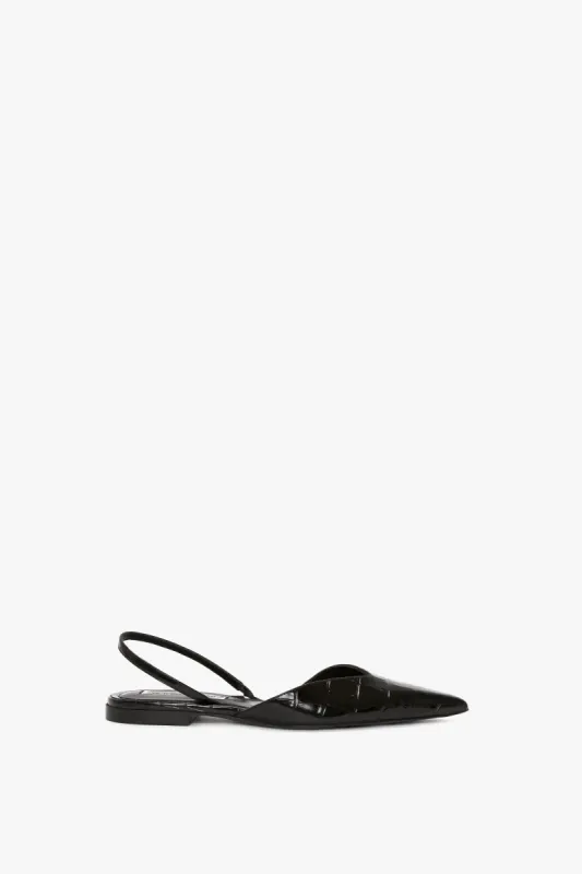 V Cut Sling Back In Black Croc-Effect Leather sold by Victoria Beckham