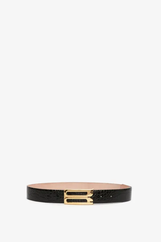 Jumbo Frame Belt In Black Croc Embossed Leather sold by Victoria Beckham