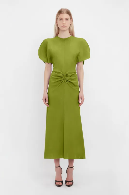 Gathered Waist Midi Dress In Parrot Green sold by Victoria Beckham