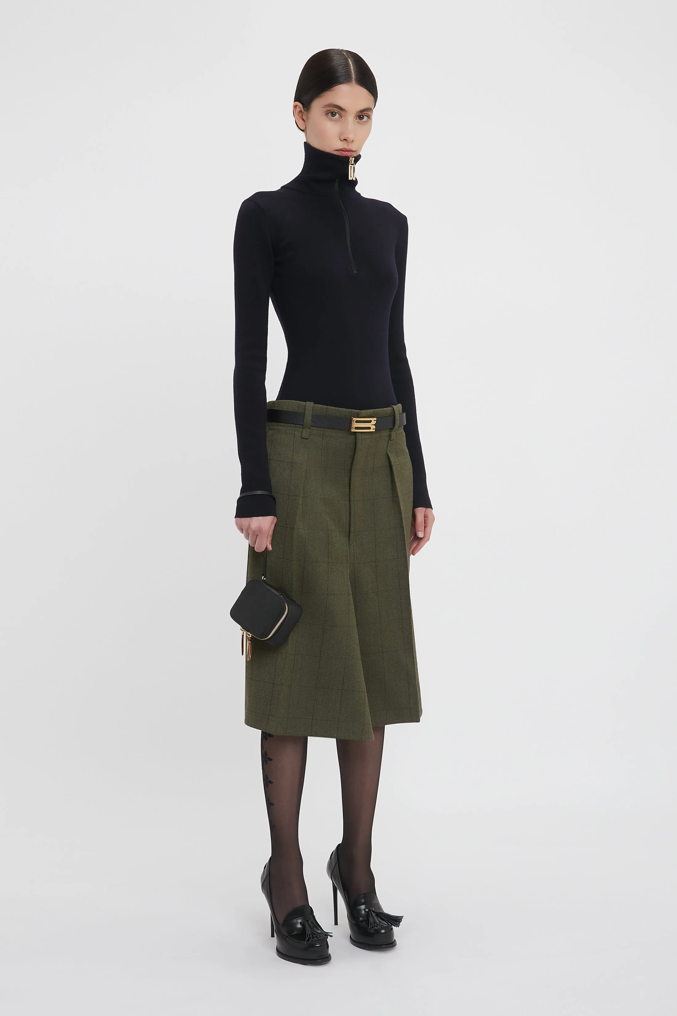 Asymmetric Tailored Skirt In Dark Fern Check sold by Victoria Beckham product image thumbnail 5