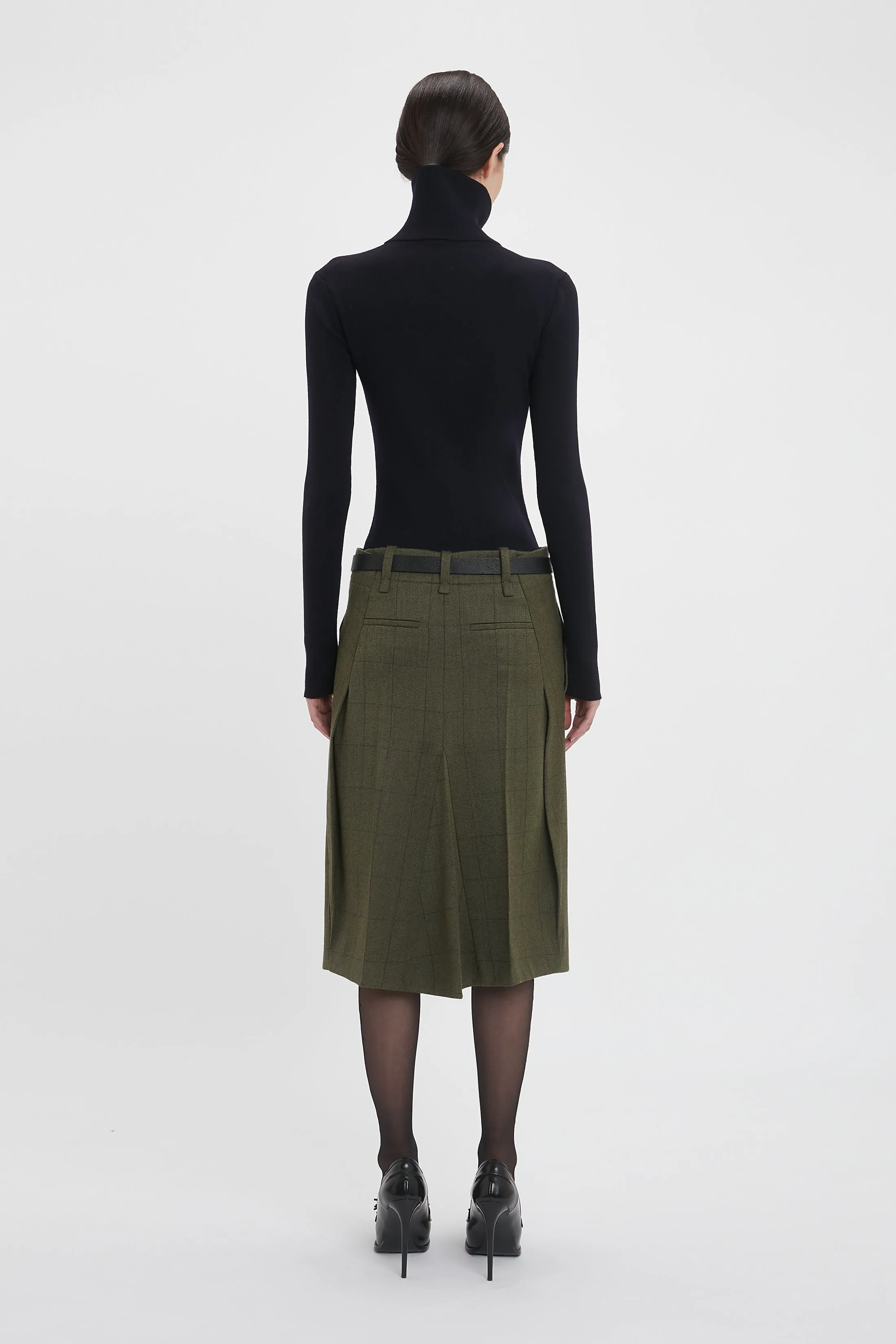 Asymmetric Tailored Skirt In Dark Fern Check sold by Victoria Beckham product image thumbnail 3