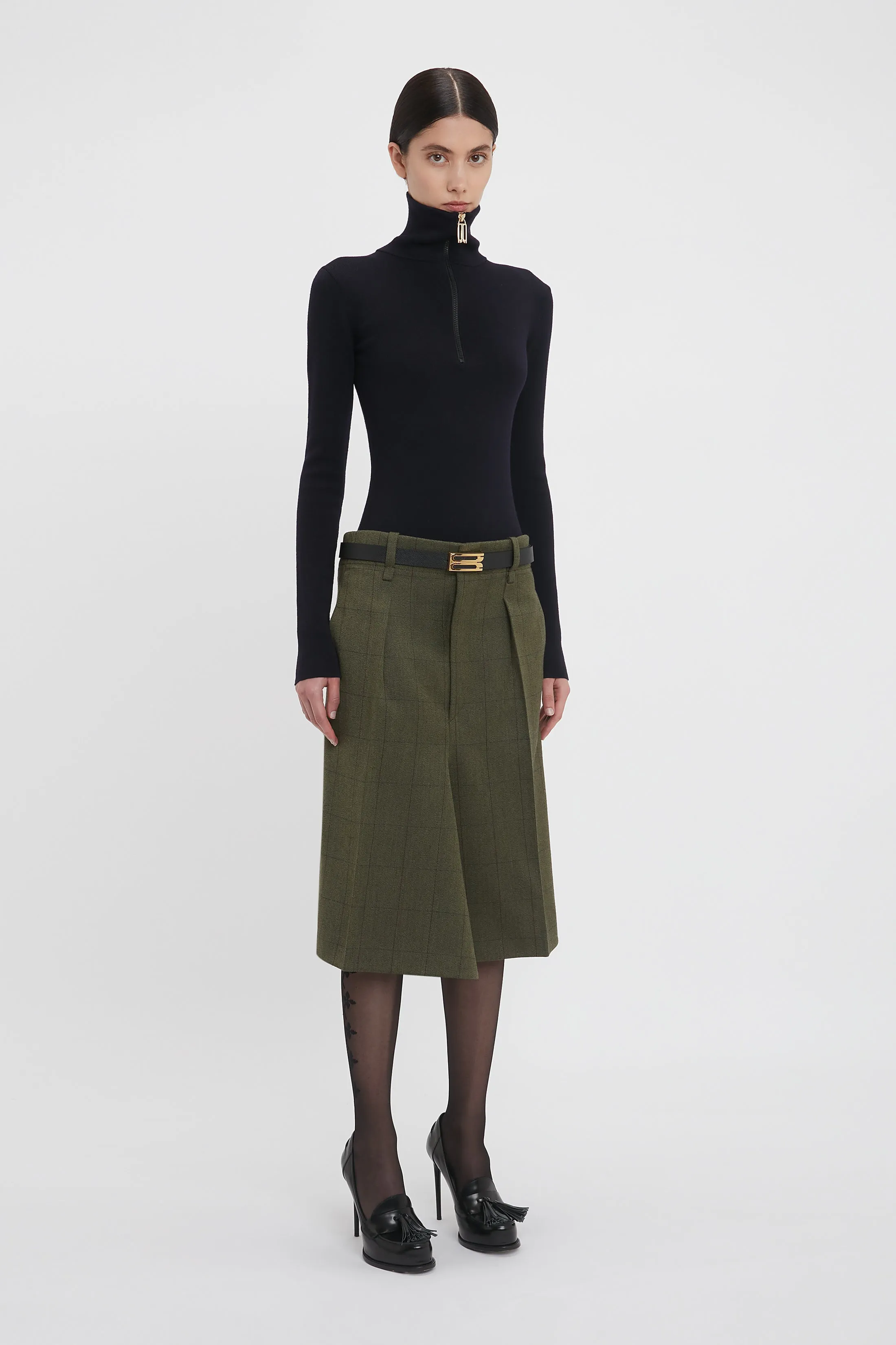 Asymmetric Tailored Skirt In Dark Fern Check sold by Victoria Beckham product image thumbnail 2