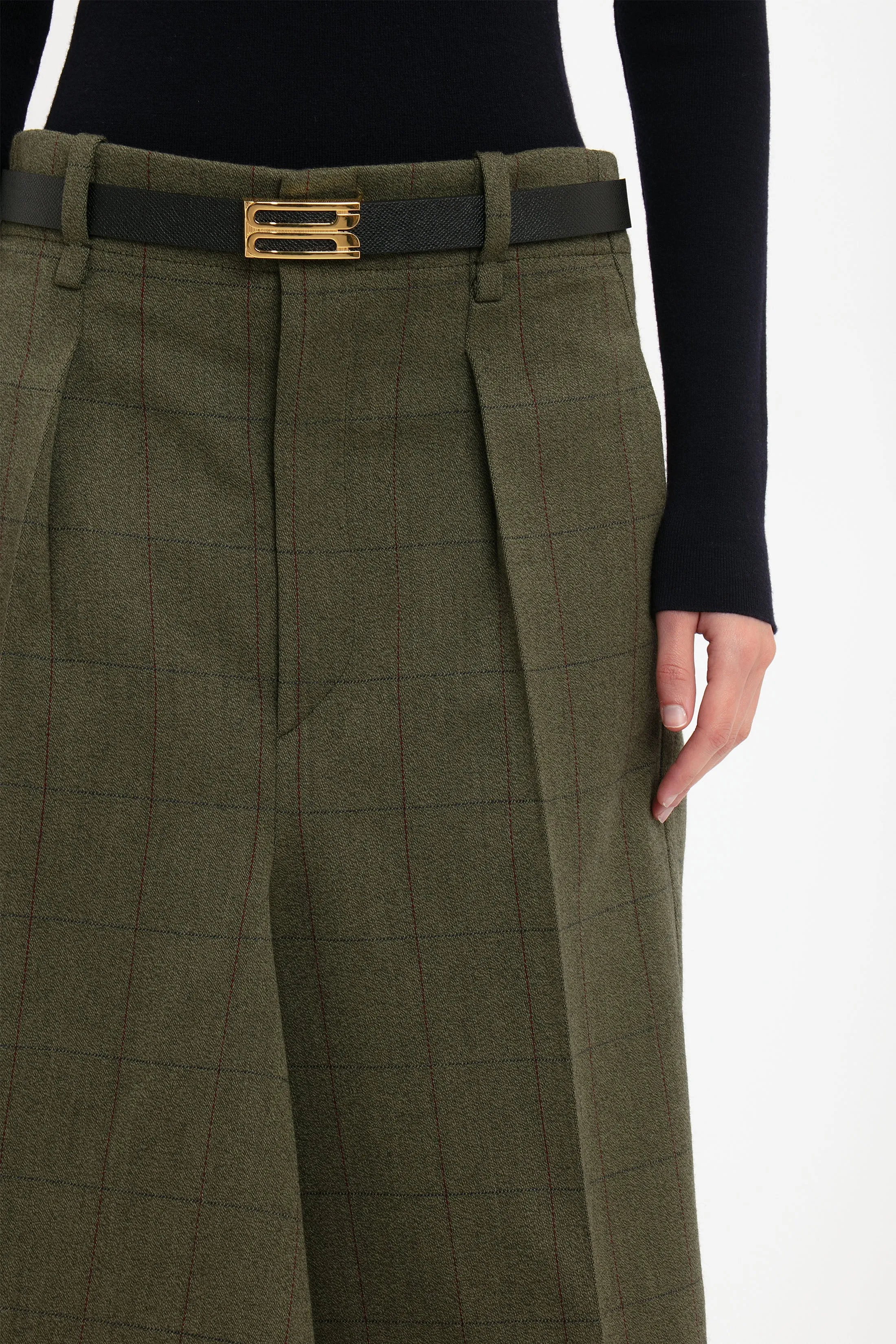 Asymmetric Tailored Skirt In Dark Fern Check sold by Victoria Beckham product image thumbnail 4