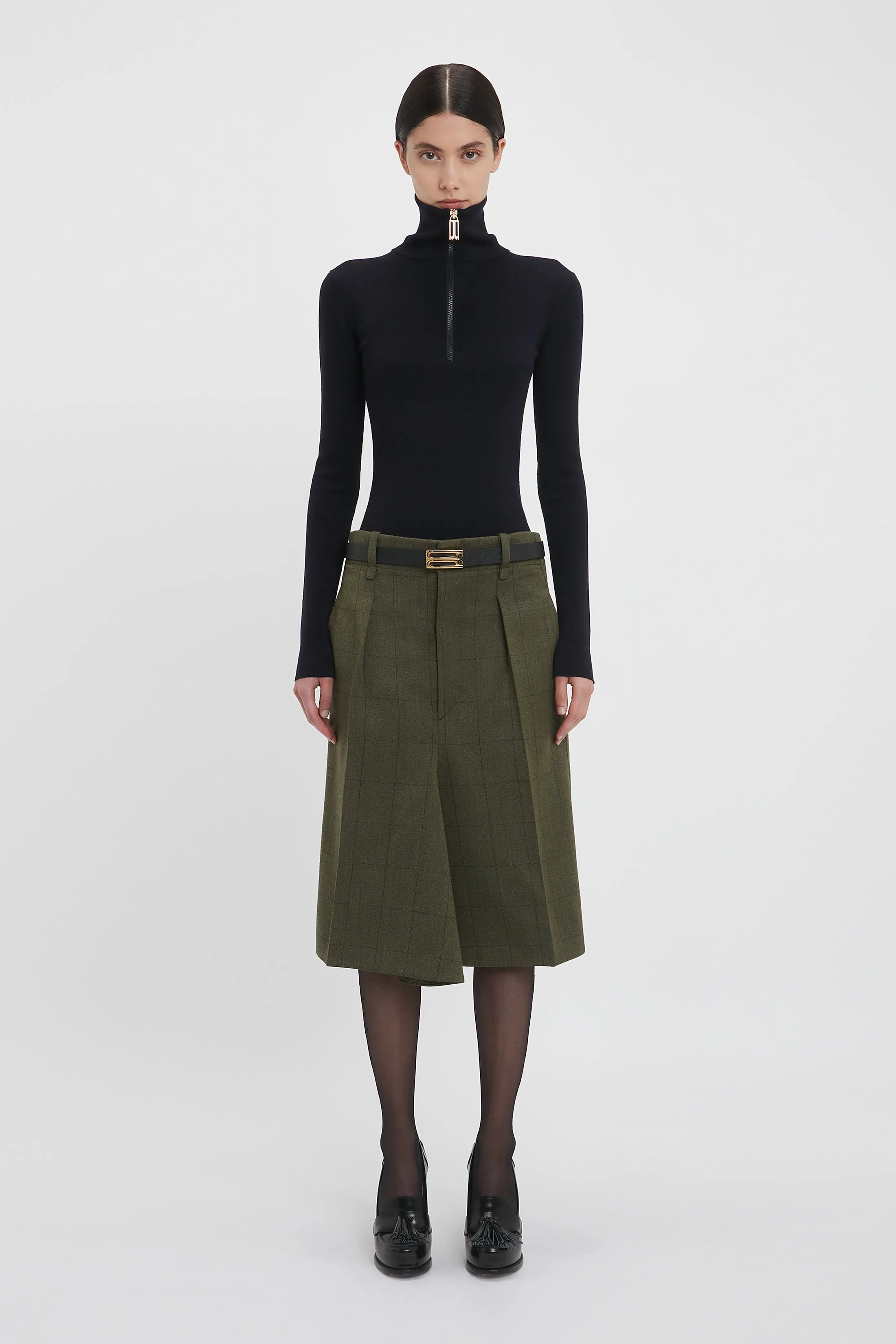 Asymmetric Tailored Skirt In Dark Fern Check sold by Victoria Beckham