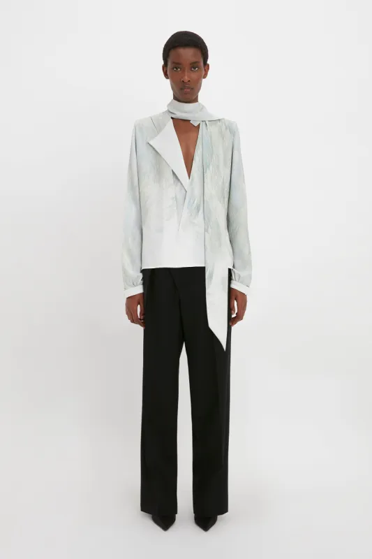 Scarf Neck Blouse In White Digital Feather Print sold by Victoria Beckham