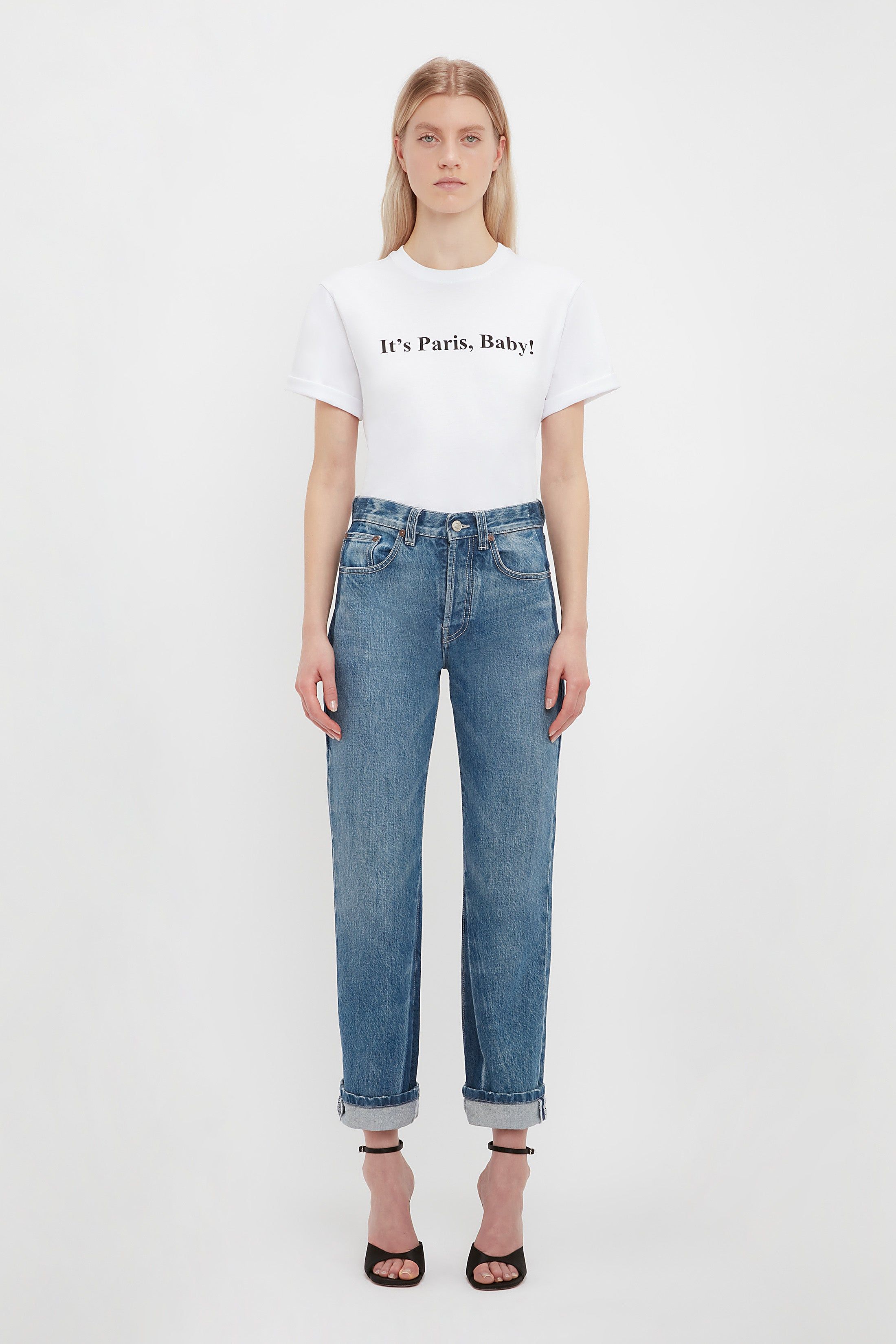 IT'S PARIS, BABY! T-shirt In white sold by Victoria Beckham