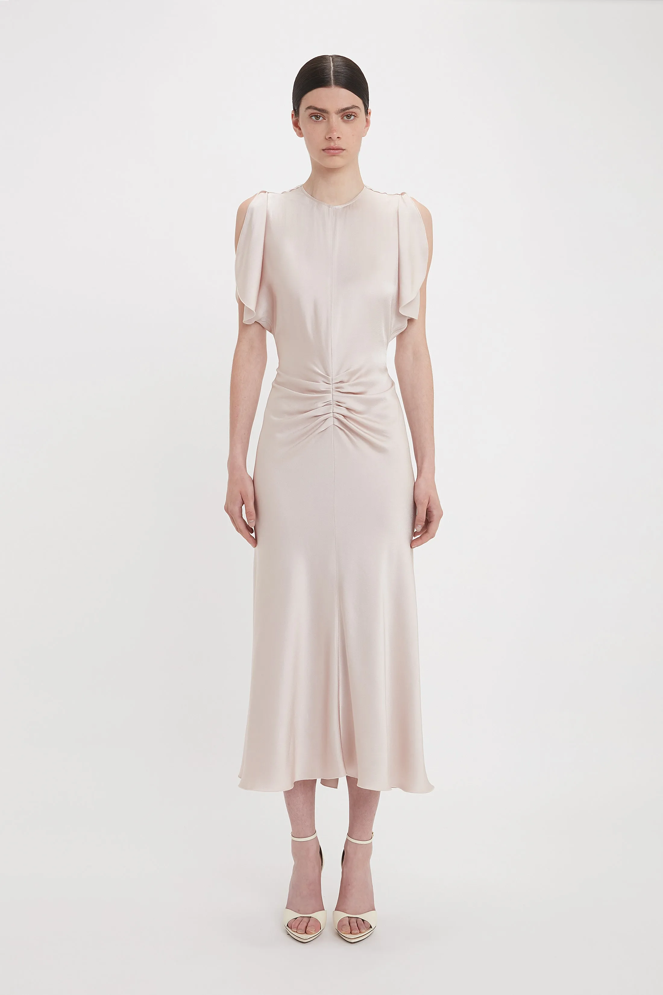 Exclusive Gathered Waist Midi Dress In Primrose sold by Victoria Beckham