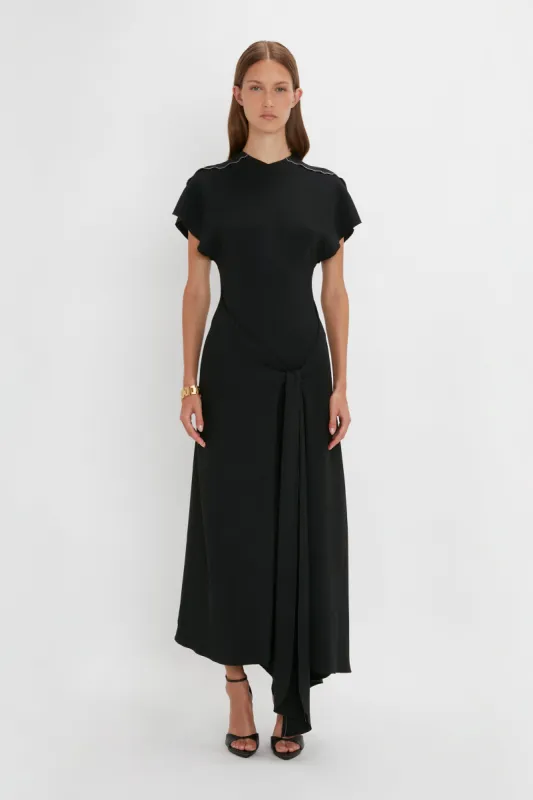 Short Sleeve Tie Detail Dress In Black sold by Victoria Beckham