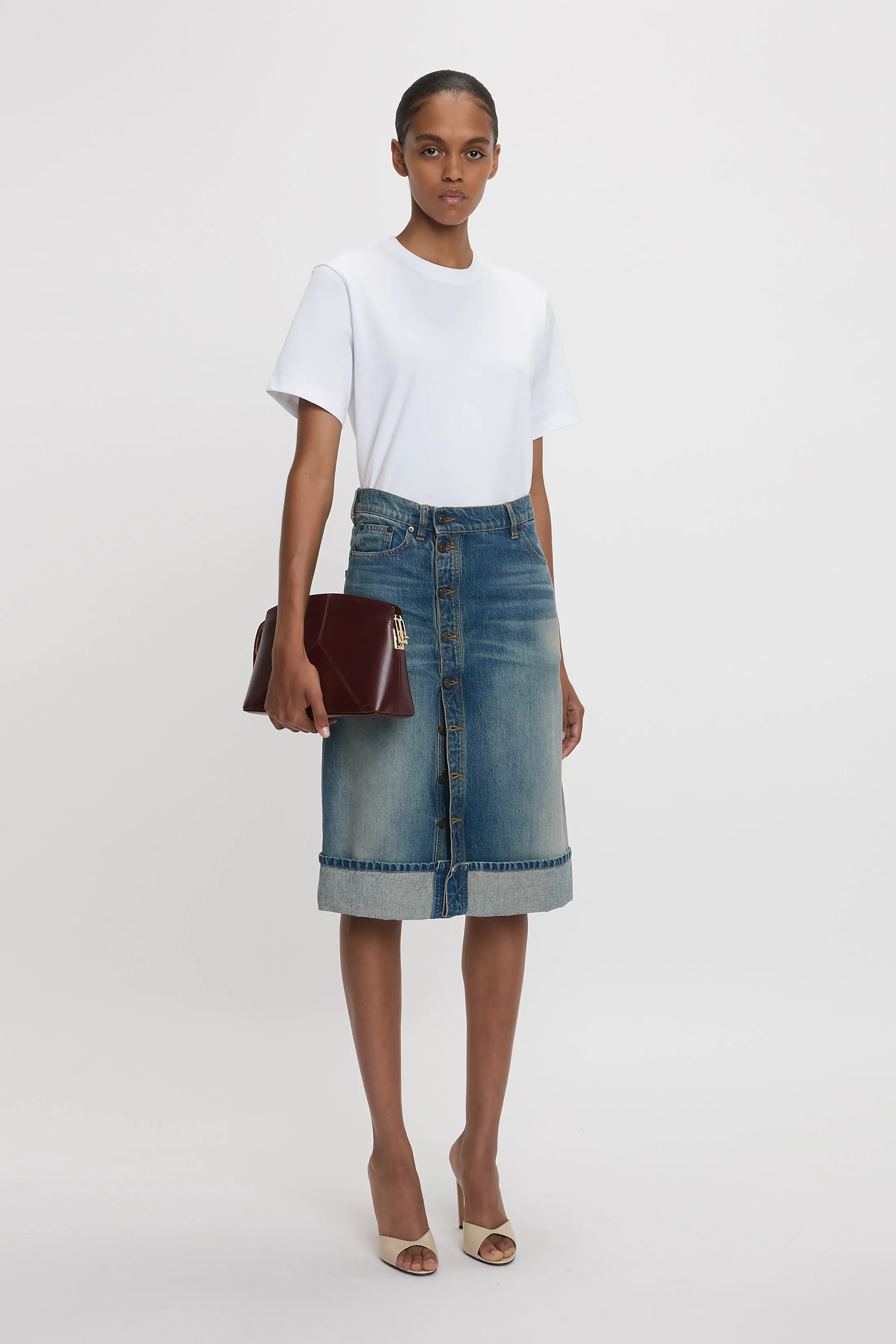 Placket Detail Denim Skirt In Heavy Vintage Indigo Wash sold by Victoria Beckham product image thumbnail 5