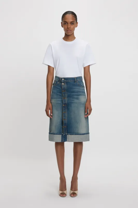 Placket Detail Denim Skirt In Heavy Vintage Indigo Wash made by Victoria Beckham